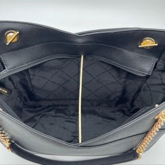 Michael Kors Large X Chain Shoulder Tote Bag Rich Black Leather - Picture 6 of 10